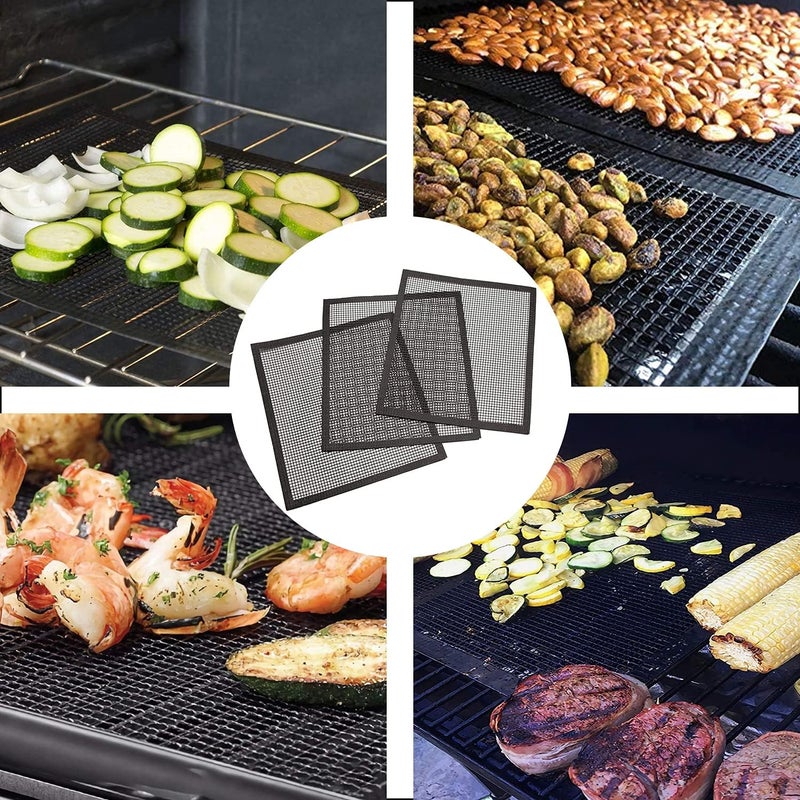 VCHOMY Grill Mesh Mat Set of 3 - Heavy Duty BBQ Non-stick Cooking Sheet Liners Reusable Teflon Barbecue Grilling Net for Outdoor Smoker, Pellet, Gas, Charcoal Grills - 11.8x13.8 - Image 4